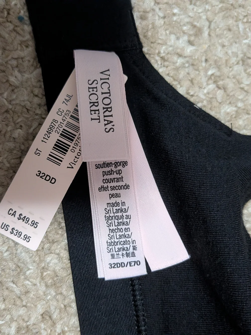 Victoria's Secret Black Bra with Light Pink Logo Print